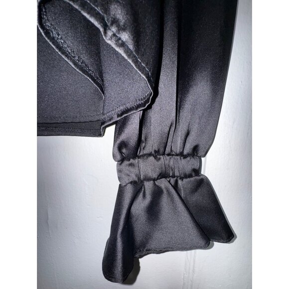 Fashion Nova Black Satin Long Sleeve Button-Up Blouse XL Goth Vampire Victorian - Picture 3 of 7